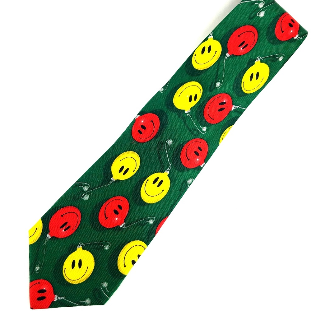 Christmas Ornament / Smiley Face 100% Silk Tie